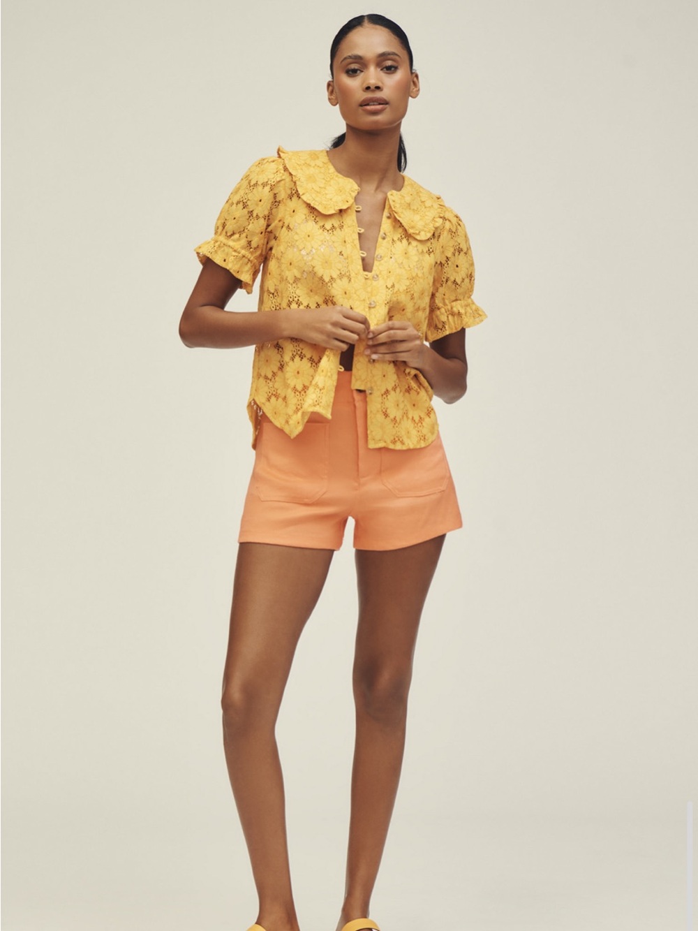 Pilcro Anthropologie Keira Yellow Lace Peter Pan Collar Blouse - Picture 5 of 6